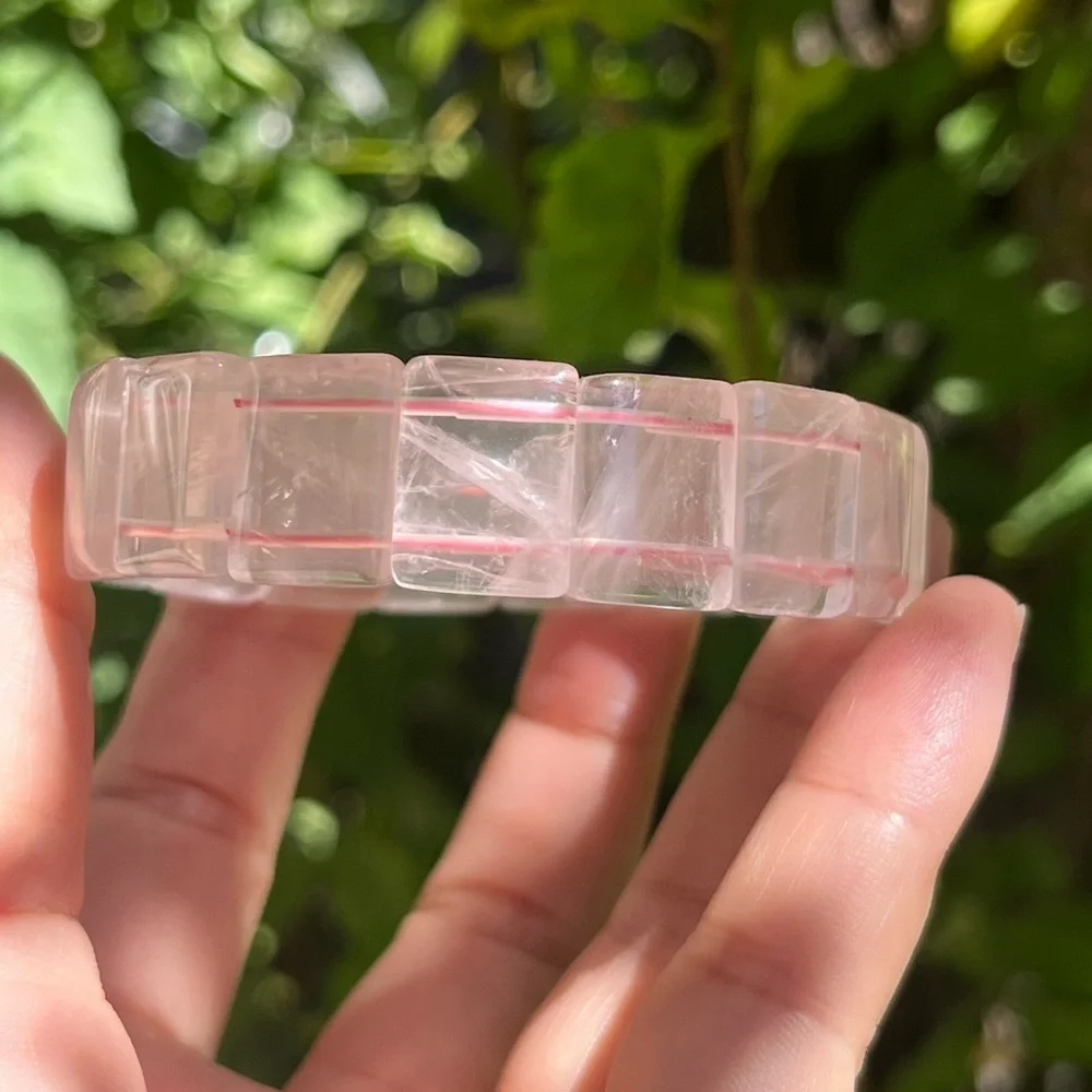 6.75 inches Stretchable high quality translucent‎ rose quartz soft bangle